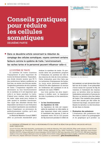 Conseils pratiques pour réduire les cellules somatiques - Agri-Réseau