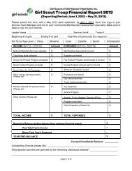 Troop Financial Report 2013 - Girl Scouts of the Missouri Heartland