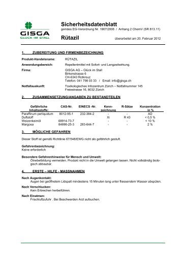 Sicherheitsdatenblatt RÃ¼tazil - GISGA AG