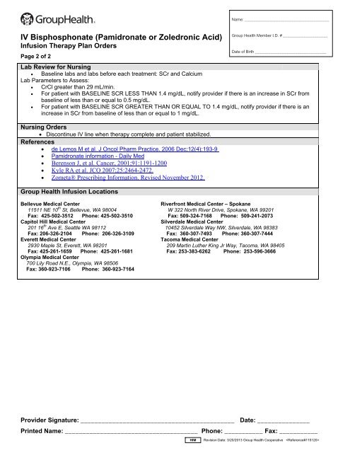 Bisphosphonate IV (AREDIA/ZOMETA) - Group Health Cooperative