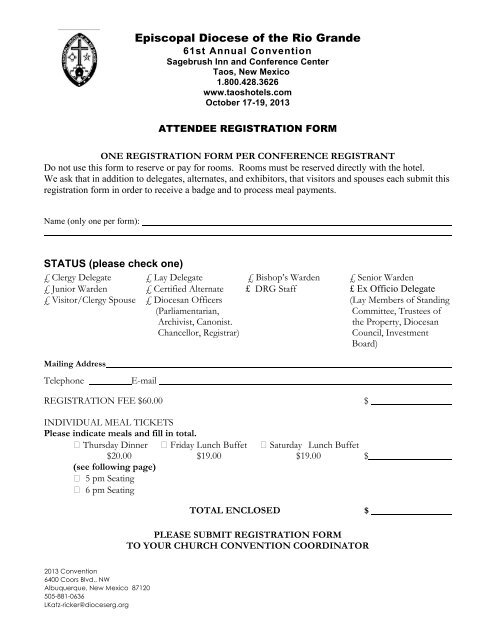 Attendee Registration Forms + - Diocese of the Rio Grande