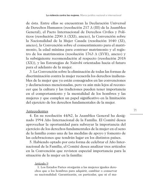 La Violencia contra las Mujeres. Marco jurÃ­dico nacional e ...