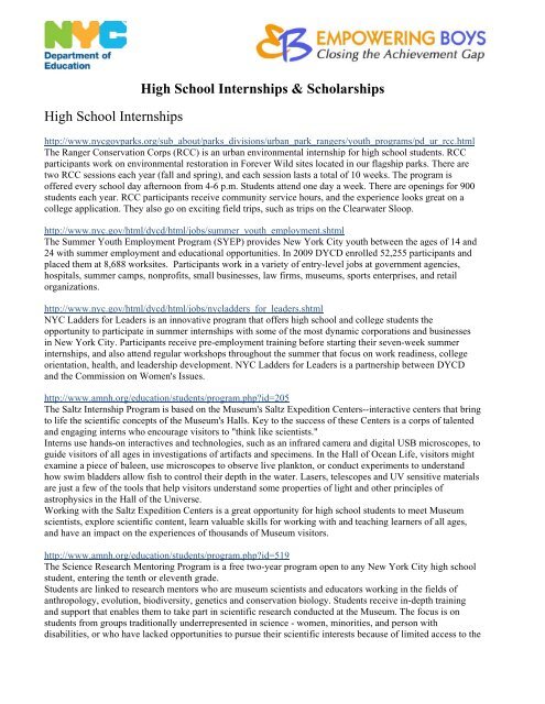 High School Students (Summer High School Intern Program)