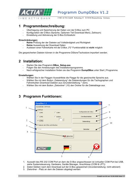 Handbuch ACTIA Dump D-Box 1.2 - F+T Service