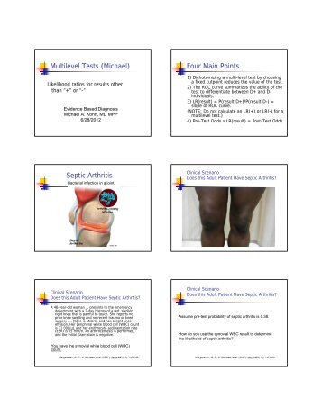 Multilevel Tests (Michael) Four Main Points Septic Arthritis