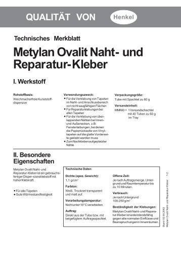 Metylan Ovalit Naht- und Reparatur-Kleber - Henkel