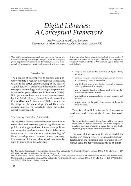 Digital Libraries: A Conceptual Framework - Libri