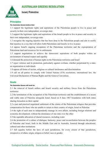 Resolution on Israel/Palestine - Australian Greens