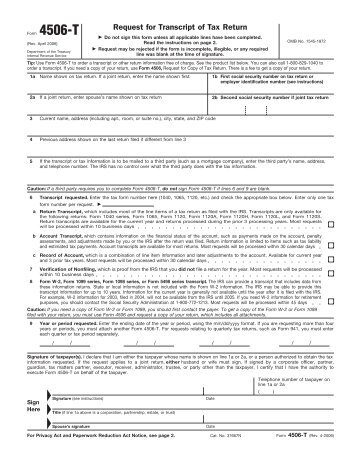 REQUEST FOR TRANSCRIPT OF TAX RETURN- Form 4506-T (Rev ...