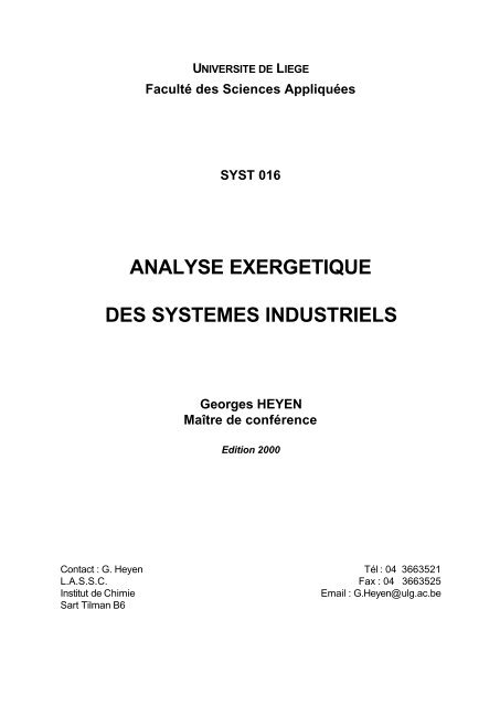 analyse exergetique des systemes industriels - LASSC - Université ...