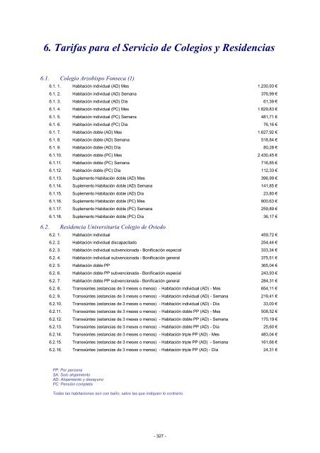 Precios PÃºblicos y Tarifas Usal 2012 - Universidad de Salamanca