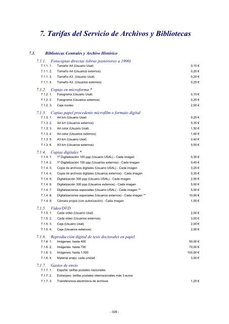 Precios PÃºblicos y Tarifas Usal 2012 - Universidad de Salamanca