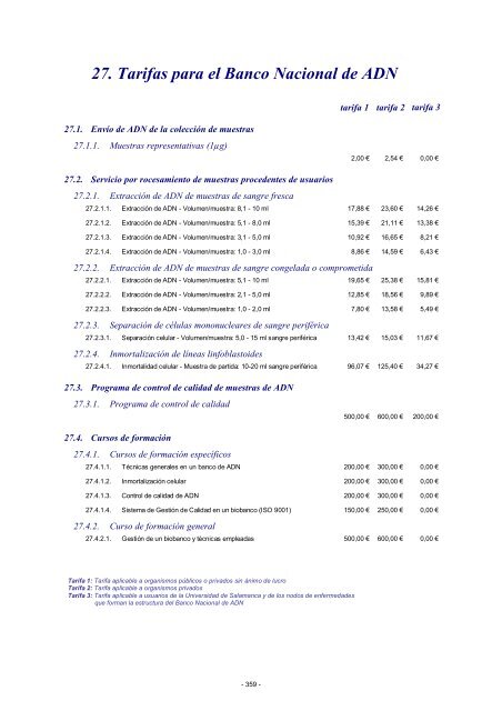 Precios PÃºblicos y Tarifas Usal 2012 - Universidad de Salamanca