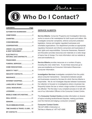 Who Do I Contact? - Service Alberta - Government of Alberta