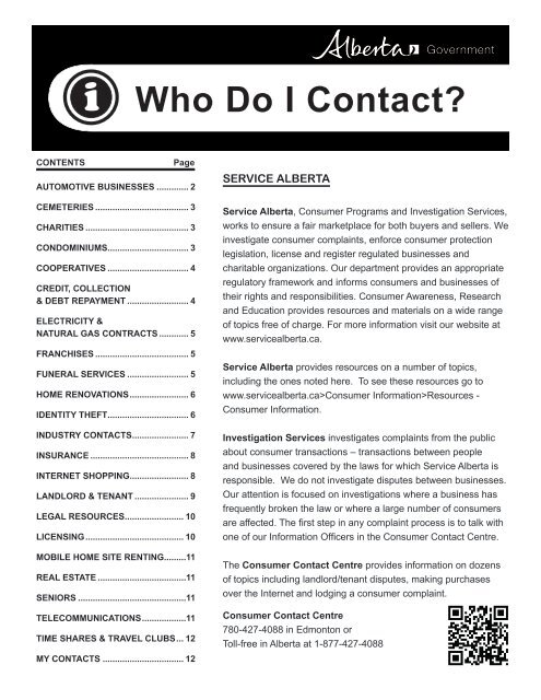 Who Do I Contact? - Service Alberta - Government of Alberta