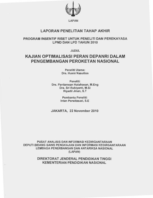 kajian optimalisasi peran depanri dalam pengembangan peroketan ...