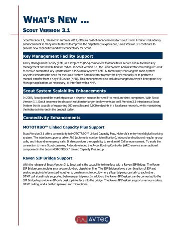 What's New Scout Version 3.1 - Avtec Inc.