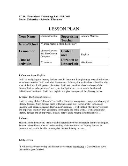 The Golden Compass Lesson Plan.pdf - ED101 - Boston University