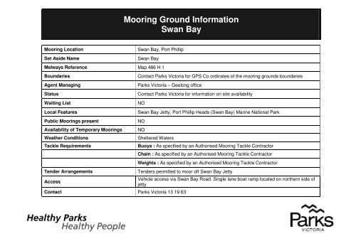 Swan Bay Mooring Area Information (PDF File 1.1 MB) - Parks Victoria