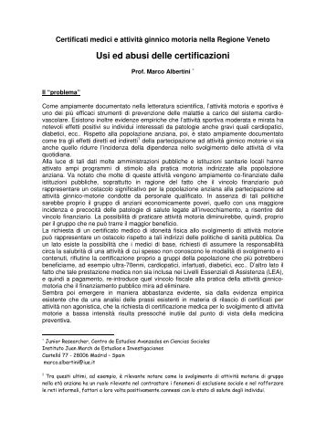 Certificati medici e attività ginnico motoria nella Regione Veneto