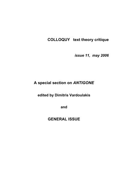 Colloquy Issue 11 May 2006 - Arts - Monash University