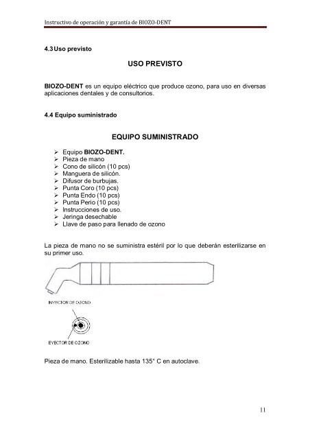 Instrucciones de operaciÃ³n y garantÃ­a BIOZO-DENT - promosa dental