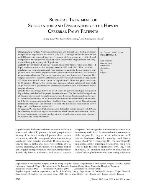 surgical treatment of subluxation and dislocation of the hips in ...