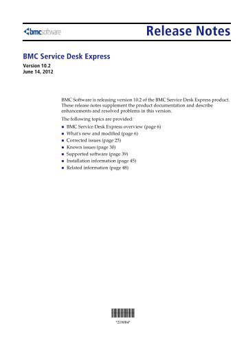 BMC Service Desk Express Release Notes - RightStar