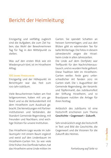 100. Jahresbericht 2012 - Hirzelheim Regensberg
