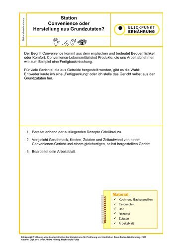 Station Convenience oder Herstellung aus Grundzutaten? - Ernährung