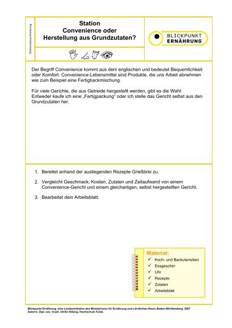 Station Convenience oder Herstellung aus Grundzutaten? - Ernährung