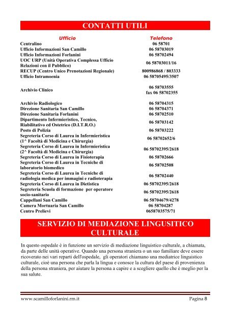 relazioni con il pubblico - Azienda Ospedaliera S.Camillo-Forlanini