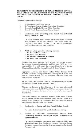 Proceeding PMC_120605_council - Punjab Medical Council