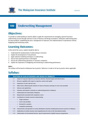 100 Underwriting Management - The Malaysian Insurance Institute