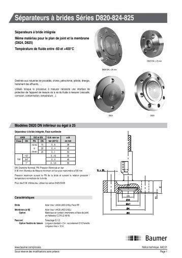 Séparateurs à brides Séries D820-824-825 - Baumer