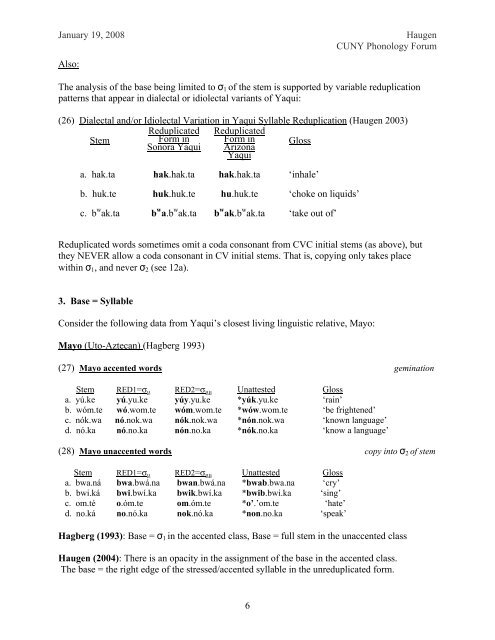 The Syllable as Delimitation of the Base for Reduplication - CUNY ...