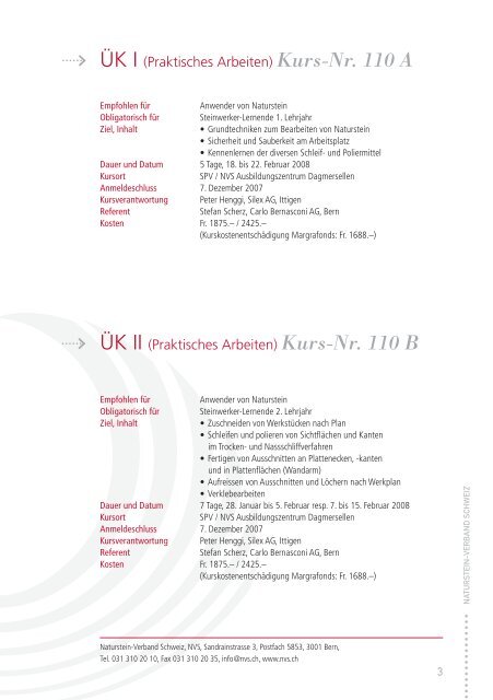 Kurs-Nr. 110 A - Naturstein-Verband Schweiz (NVS)