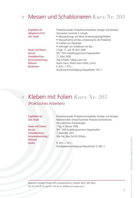 Kurs-Nr. 110 A - Naturstein-Verband Schweiz (NVS)