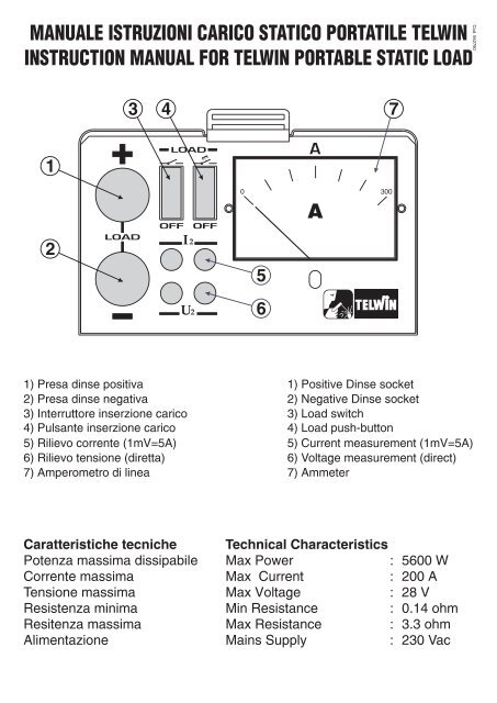 manuale istruzioni carico statico portatile telwin instruction manual ...