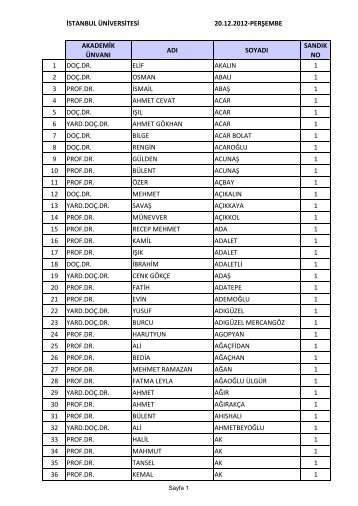 istanbul ÃƒÂ¼niversitesi 20.12.2012-perÃ…ÂŸembe akademik ÃƒÂ¼nvanÃ„Â± adÃ„Â± ...