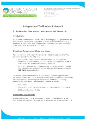 WW 2010 Verification Statement - woolworths holdings limited