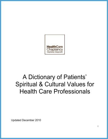 A Dictionary of Patients' Spiritual & Cultural Values for Health Care ...