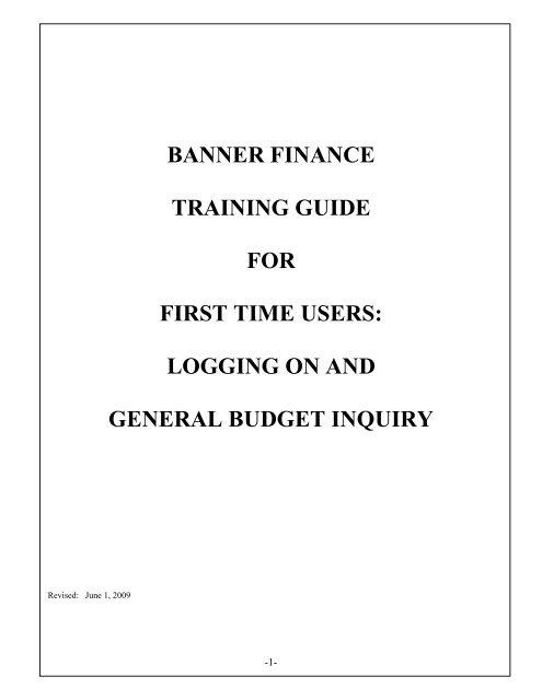 Banner Finance Training Guide For First Time Users Winthrop