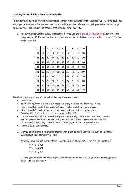 Learning Session 4: Prime Number Investigation Prime numbers ...