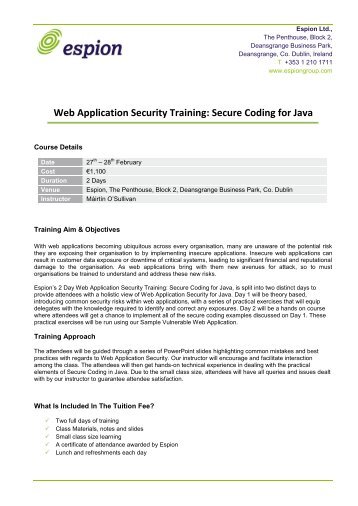 Web Application Security Training: Secure Coding for Java - Espion
