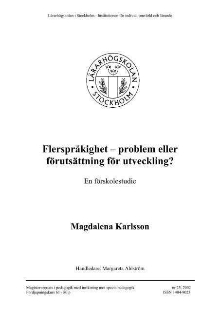 Nr 25 - och ungdomsvetenskapliga institutionen, BUV - Stockholms ...