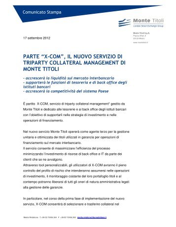 PARTE âX-COMâ, IL NUOVO SERVIZIO DI TRIPARTY ... - Monte Titoli