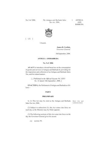 The Antigua and Barbuda Sales Tax Act, 2006. - Laws Online ...