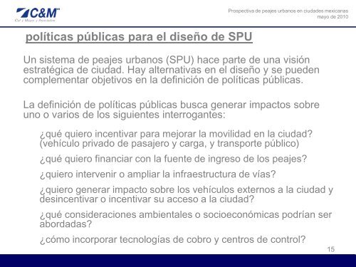 experiencias de sistemas de peajes urbanos - SPU