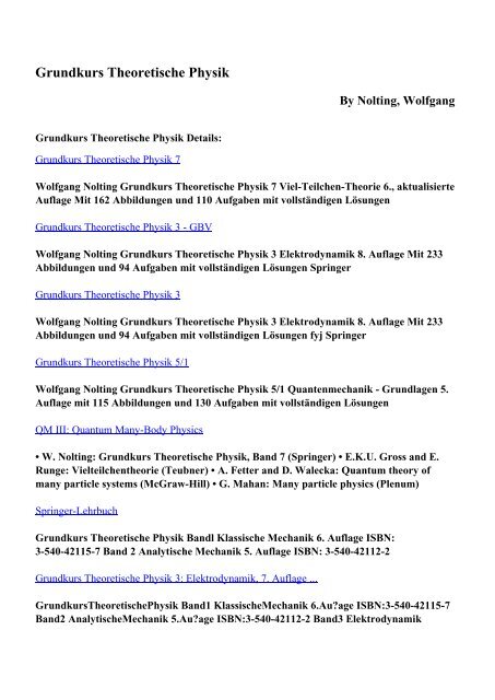 Download Grundkurs Theoretische Physik pdf ebooks by Nolting ...